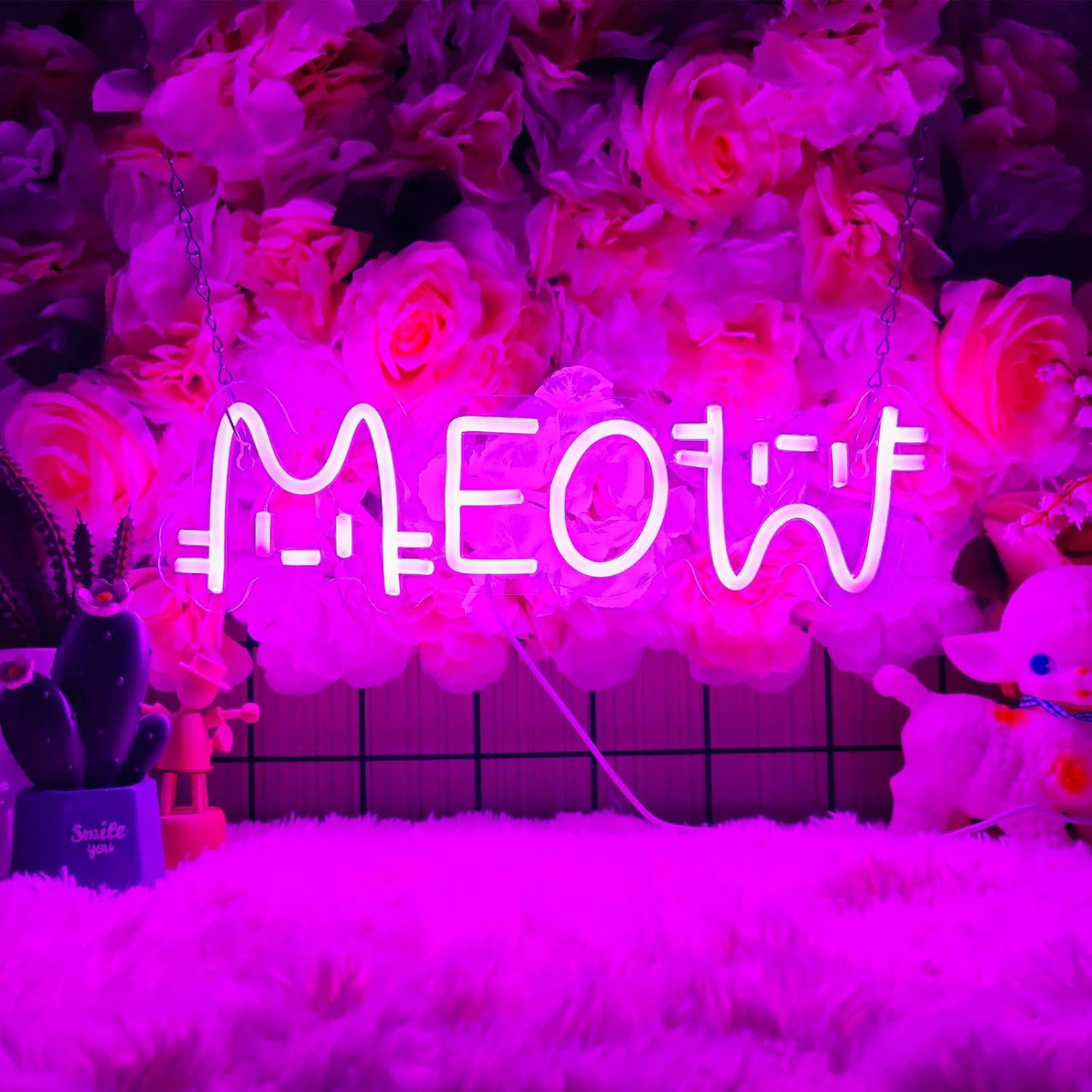 Meow Neon Sign Cat USB Powered - Lighting Decor For House 评论和价格