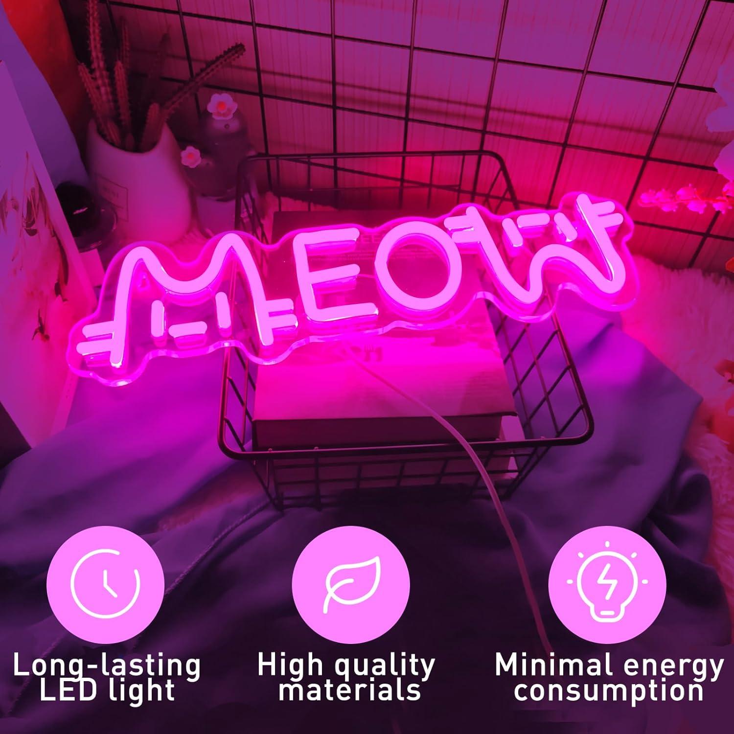 Meow Neon Sign Cat USB Powered - Lighting Decor For House 评论和价格