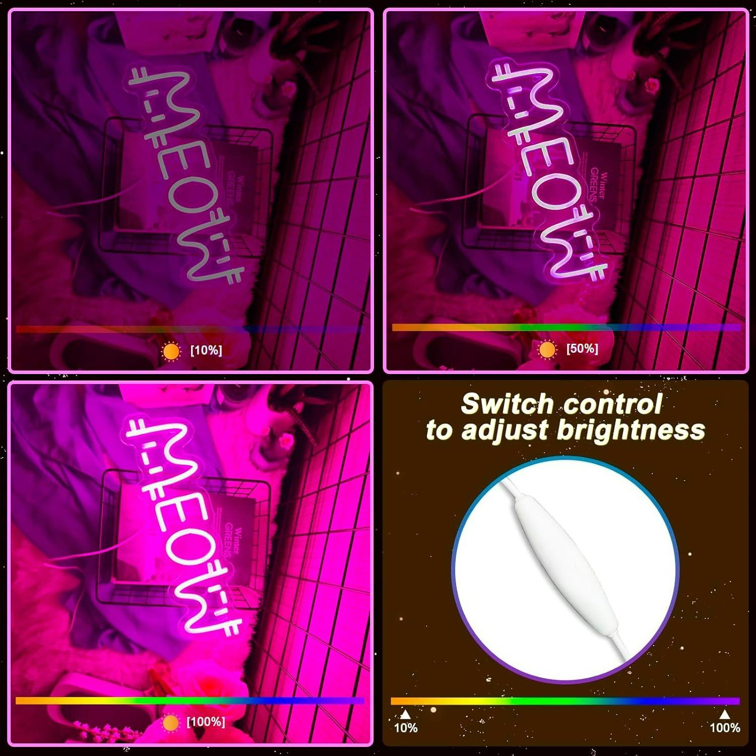 Meow Neon Sign Cat USB Powered - Lighting Decor For House 评论和价格